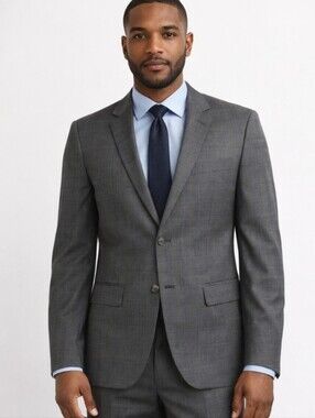 Tristan Men’s Grey Windowpane Blazer – Tailored Fit, Classic Wool Blend